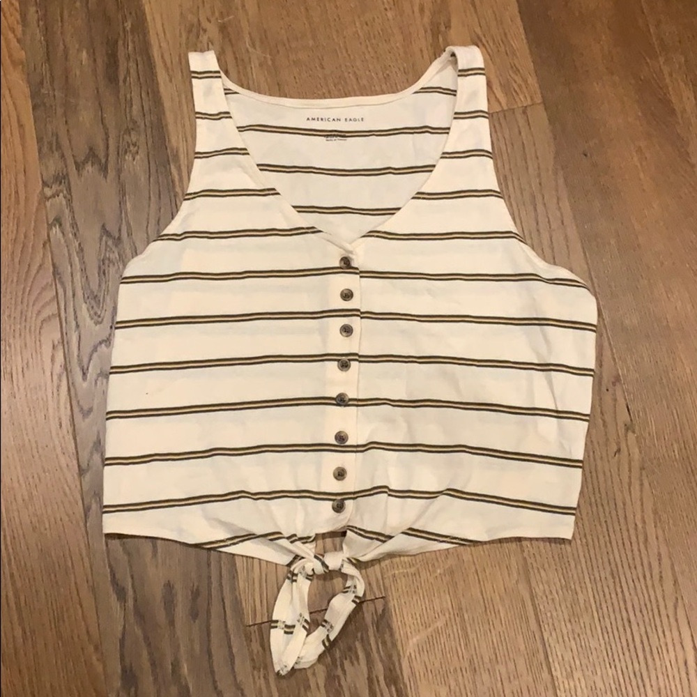 American Eagle Striped Tie Front Crop Tank Top
